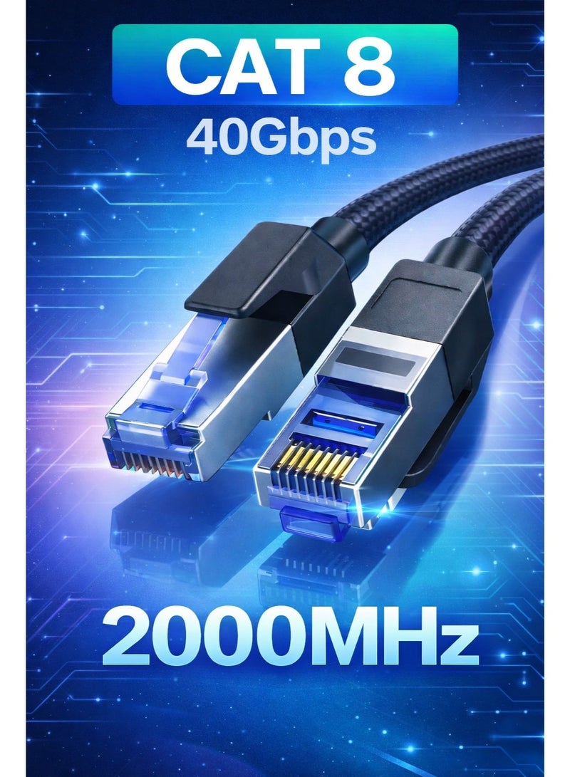 كابل إيثرنت Cat 8 بطول 2 متر، كابل شبكة عالي السرعة محمي، بسرعة 40 جيجابت/الثانية وتردد 2000 ميجاهرتز، سلك LAN للإنترنت، مناسب لأجهزة الألعاب Switch وPC وPS5 وPS4 وXbox والمودم والراوتر ومقوي إشارة WiFi ولوحة التوصيل - Image 1